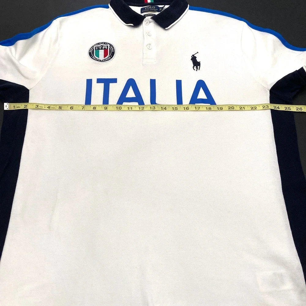 Polo Ralph Lauren Italia Shirt Mens 2XL Blue Big Pony Shirt Italy Cotton White